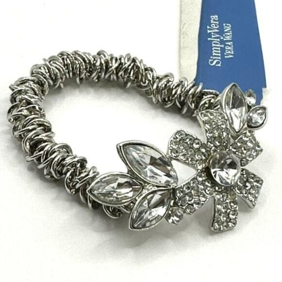 Simply Vera by Vera Wang Silver Tone Stretch Chain Rhinestone Bracelet - Picture 3 of 4
